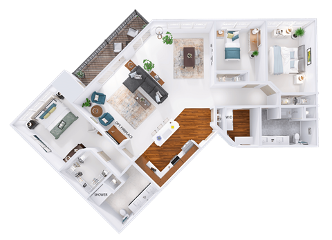 Floor plan for 3 beds, 2 baths, 1891 sqft